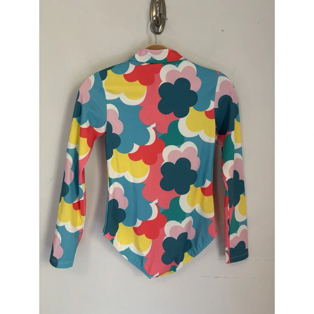 Mini Boden Swimsuit One Piece Rash Guard 11-12 Zip Up Long Sleeve Vacation
